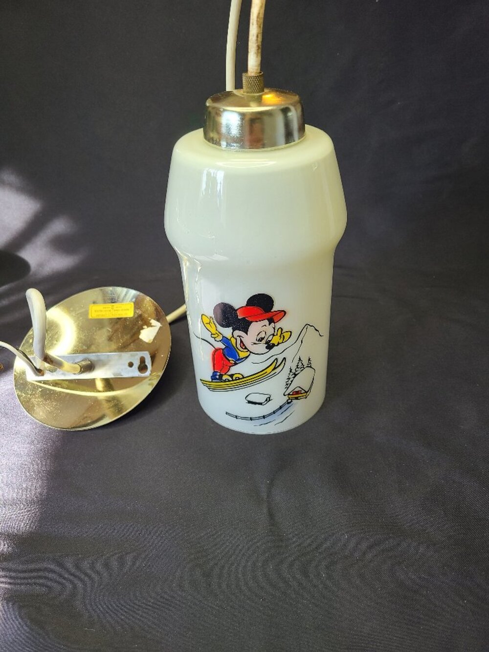 Vintage Disney Mickey Mouse Ceiling Light Lamp - White Milk Glass Shade Balloons